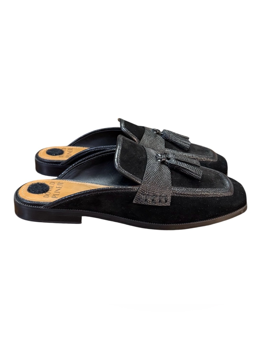 Donald Pliner Bryant Suede Tassel Mules Loafers Black Women's Size 7.5 M